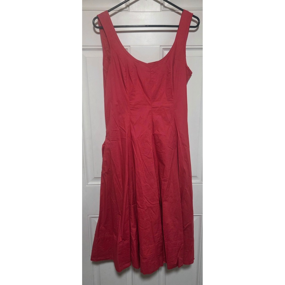Talbots Red Cotton Blend Fit and Flare Midi Dress Sleeveless Scoop Neck Size 8